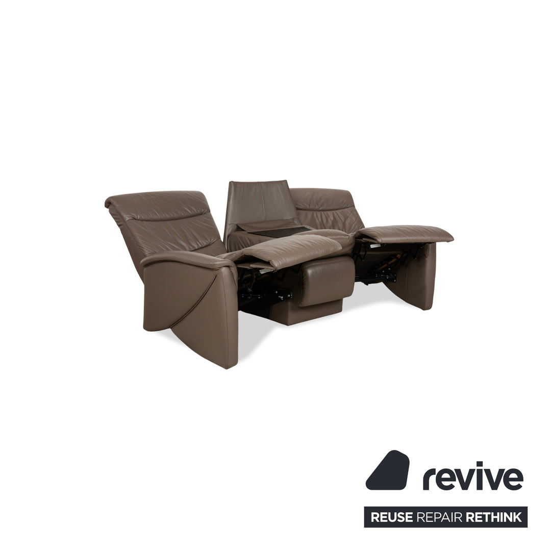 Himolla Trapez Leather Three-Seater Sofa Couch Brown Taupe Grey Manual Function