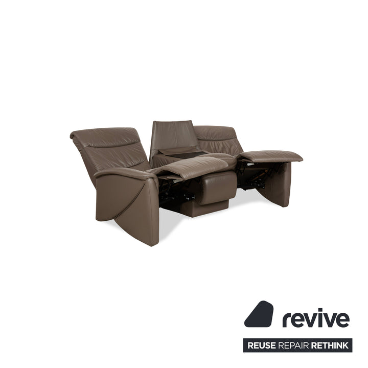 Himolla Trapez Leather Three-Seater Sofa Couch Brown Taupe Grey Manual Function