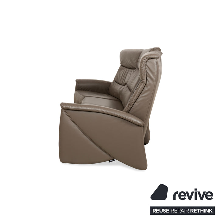 Himolla Trapez Leather Three-Seater Sofa Couch Brown Taupe Grey Manual Function