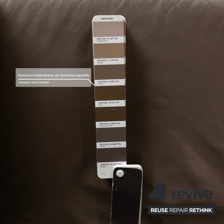 Himolla Trapez Leather Three-Seater Sofa Couch Brown Taupe Grey Manual Function