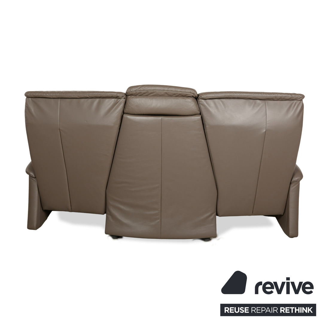 Himolla Trapez Leather Three-Seater Sofa Couch Brown Taupe Grey Manual Function