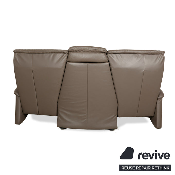 Himolla Trapez Leather Three-Seater Sofa Couch Brown Taupe Grey Manual Function