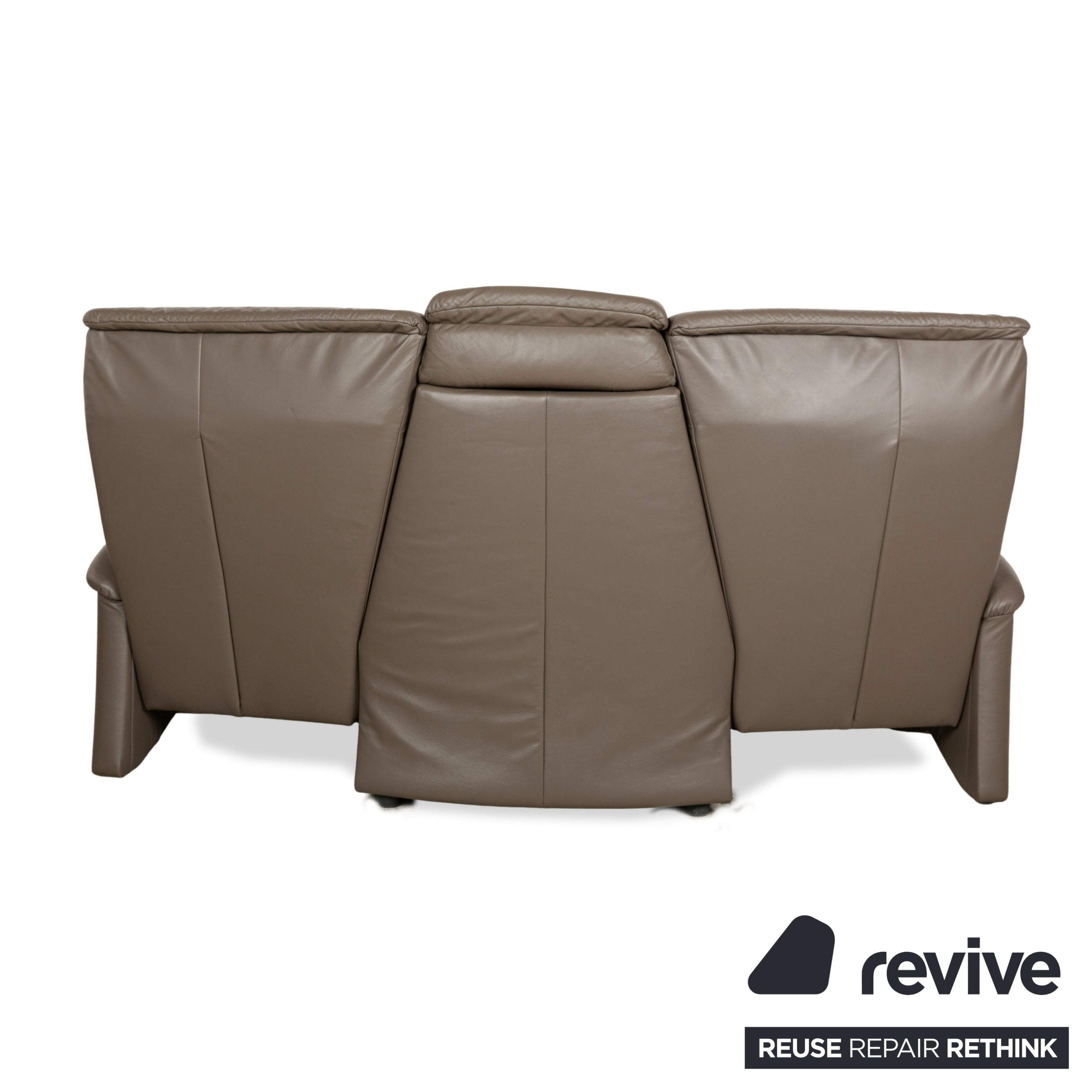 Himolla Trapez Leather Three-Seater Sofa Couch Brown Taupe Grey Manual Function