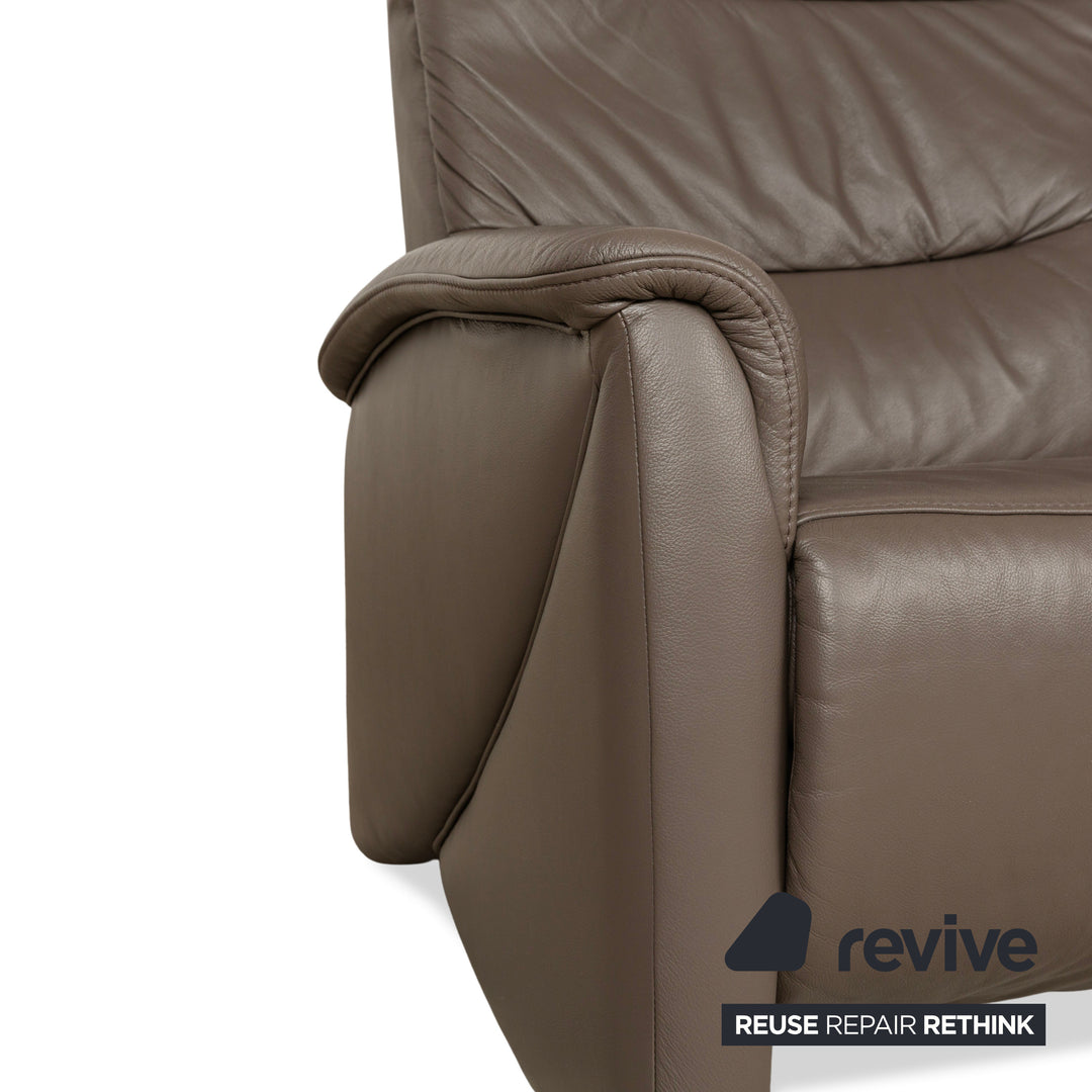 Himolla Trapez Leather Three-Seater Sofa Couch Brown Taupe Grey Manual Function