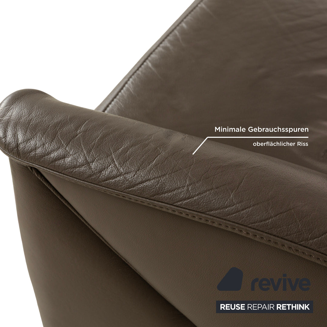 Himolla Trapez Leather Three-Seater Sofa Couch Brown Taupe Grey Manual Function