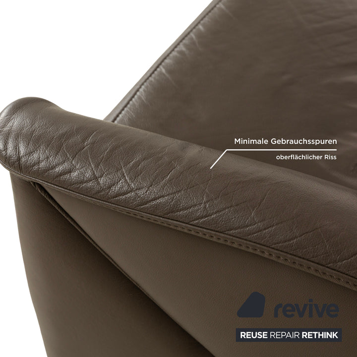 Himolla Trapez Leather Three-Seater Sofa Couch Brown Taupe Grey Manual Function