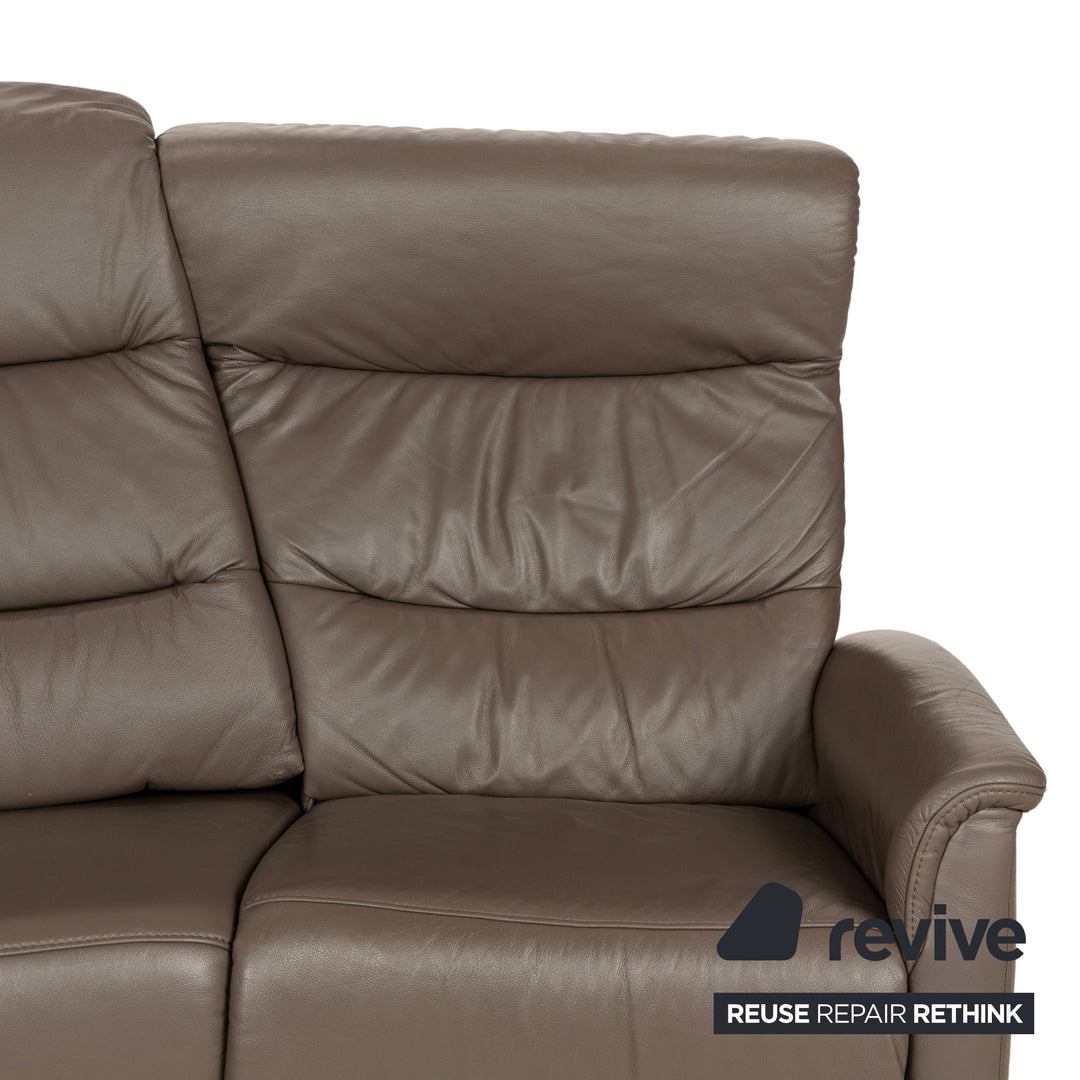 Himolla Trapez Leather Three-Seater Sofa Couch Brown Taupe Grey Manual Function