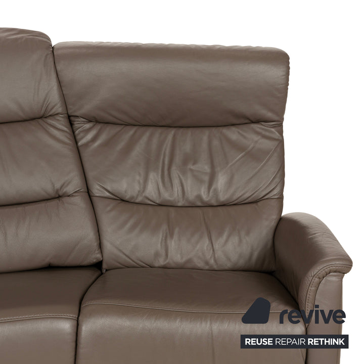 Himolla Trapez Leather Three-Seater Sofa Couch Brown Taupe Grey Manual Function