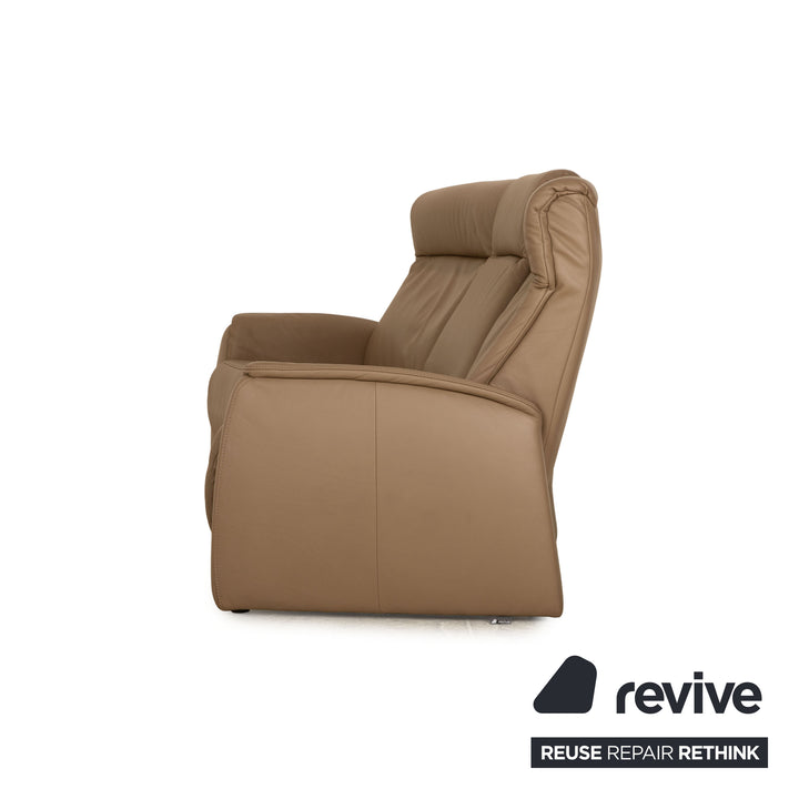 Himolla Trapeze Leather Three Seater Taupe Brown Manual Function Sofa Couch