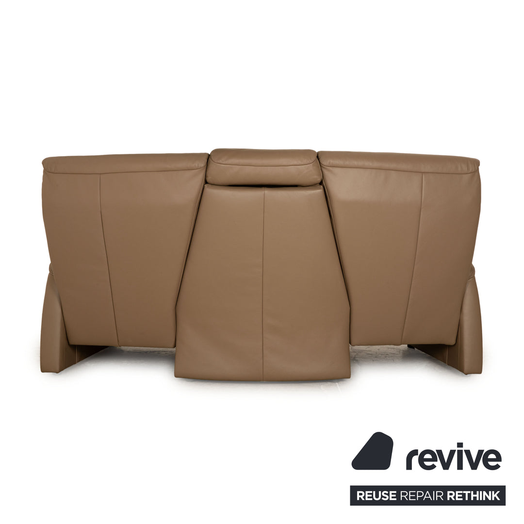 Himolla Trapeze Leather Three Seater Taupe Brown Manual Function Sofa Couch