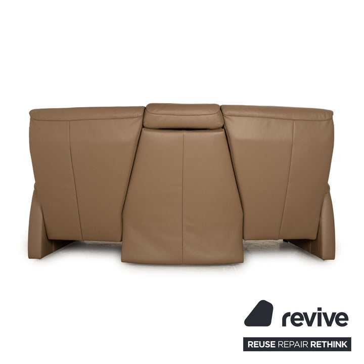 Himolla Trapeze Leather Three Seater Taupe Brown Manual Function Sofa Couch