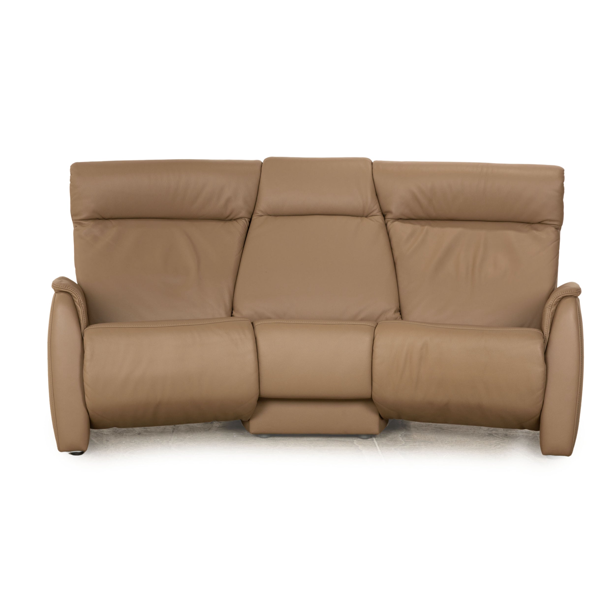 Himolla Trapeze Leather Three Seater Taupe Brown Manual Function Sofa Couch