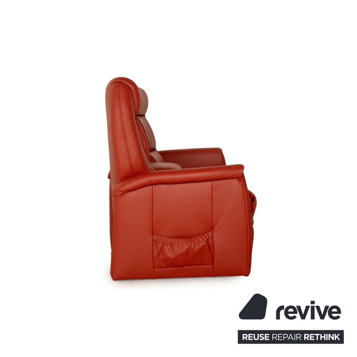 Himolla Trapeze Leather Two Seater Red Orange Electric Function Stand Up Sofa Couch Relax Function