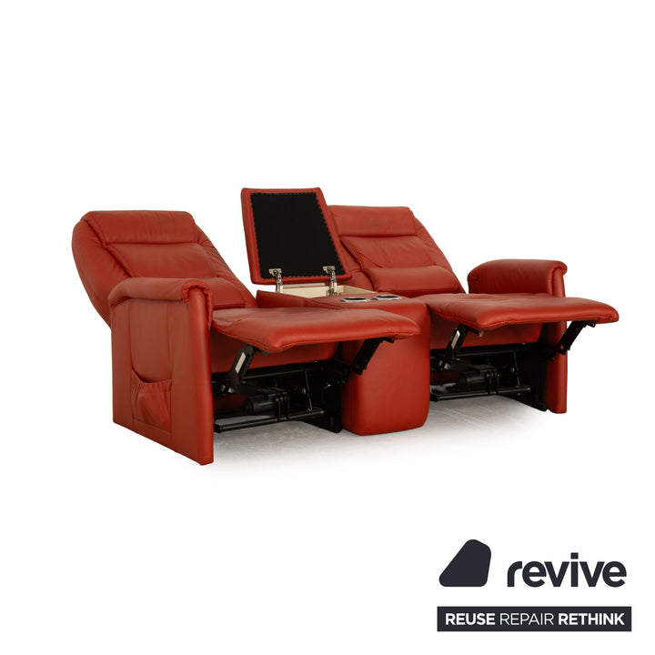 Himolla Trapeze Leather Two Seater Red Orange Electric Function Stand Up Sofa Couch Relax Function