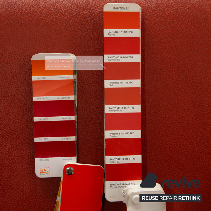 Himolla Trapeze Leather Two Seater Red Orange Electric Function Stand Up Sofa Couch Relax Function