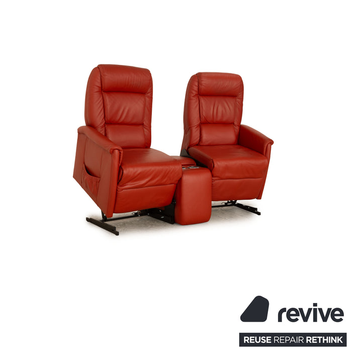 Himolla Trapeze Leather Two Seater Red Orange Electric Function Stand Up Sofa Couch Relax Function