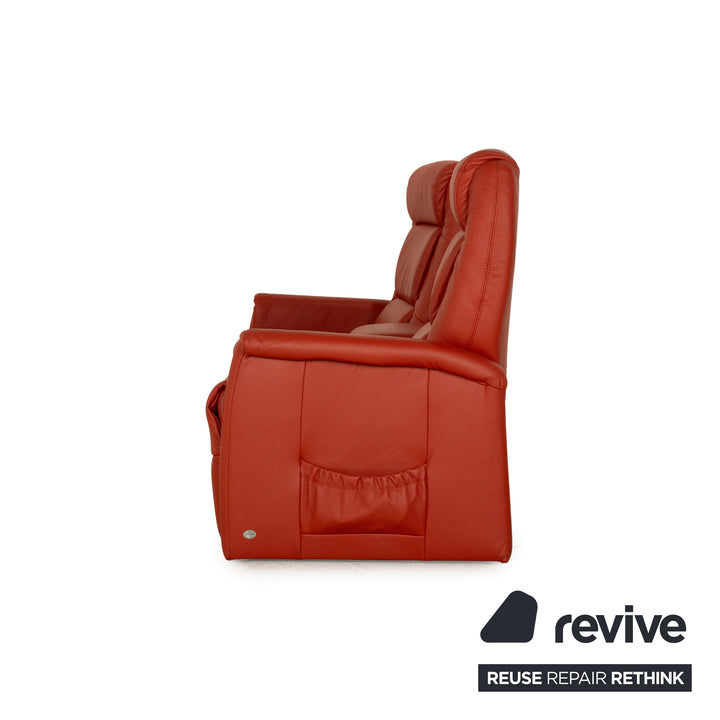 Himolla Trapeze Leather Two Seater Red Orange Electric Function Stand Up Sofa Couch Relax Function