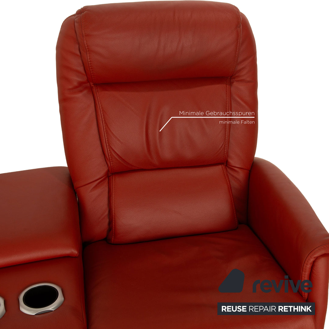 Himolla Trapeze Leather Two Seater Red Orange Electric Function Stand Up Sofa Couch Relax Function