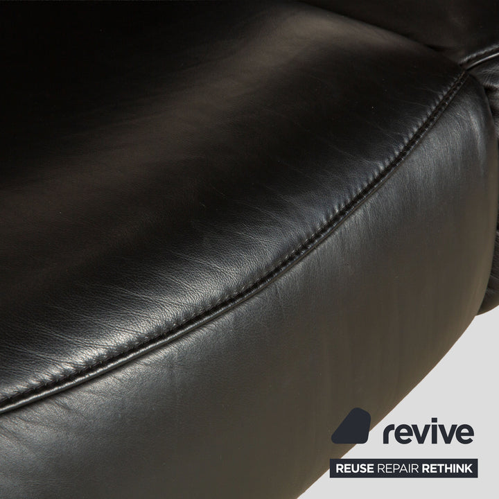 Himolla Trapez Leather Two-Seater Black Anthracite Electric Function Sofa Couch Relax Function