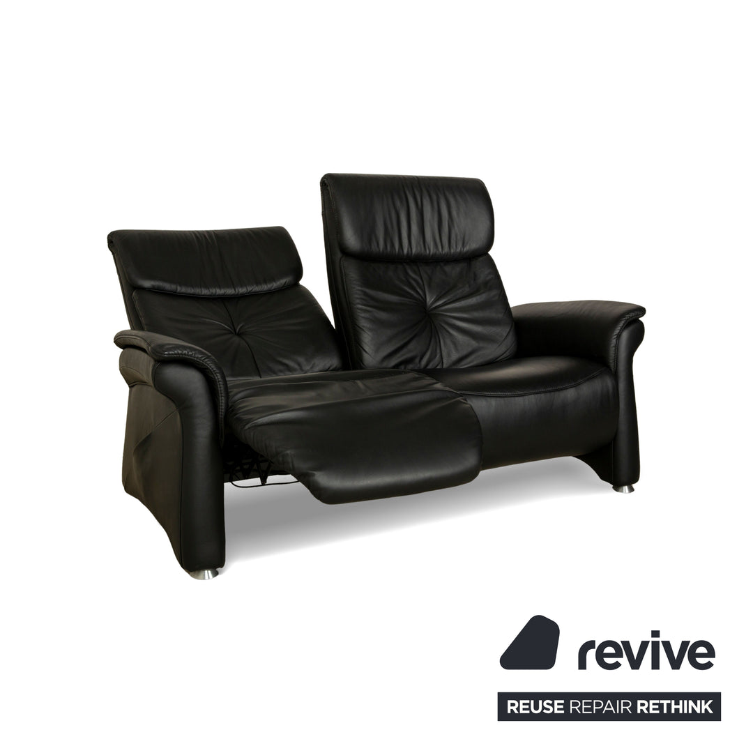 Himolla Trapez Leather Two-Seater Black Anthracite Electric Function Sofa Couch Relax Function