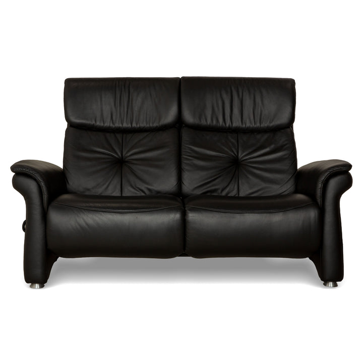 Himolla Trapez Leather Two-Seater Black Anthracite Electric Function Sofa Couch Relax Function