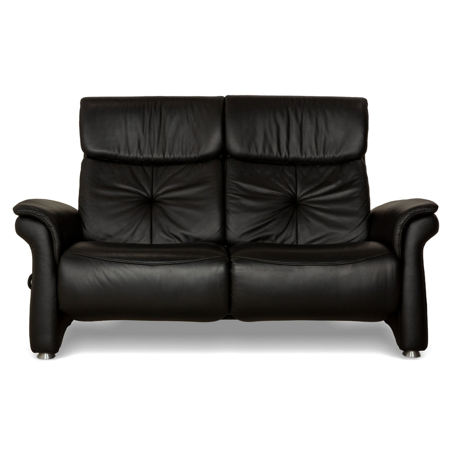 Himolla Trapez Leather Two-Seater Black Anthracite Electric Function Sofa Couch Relax Function