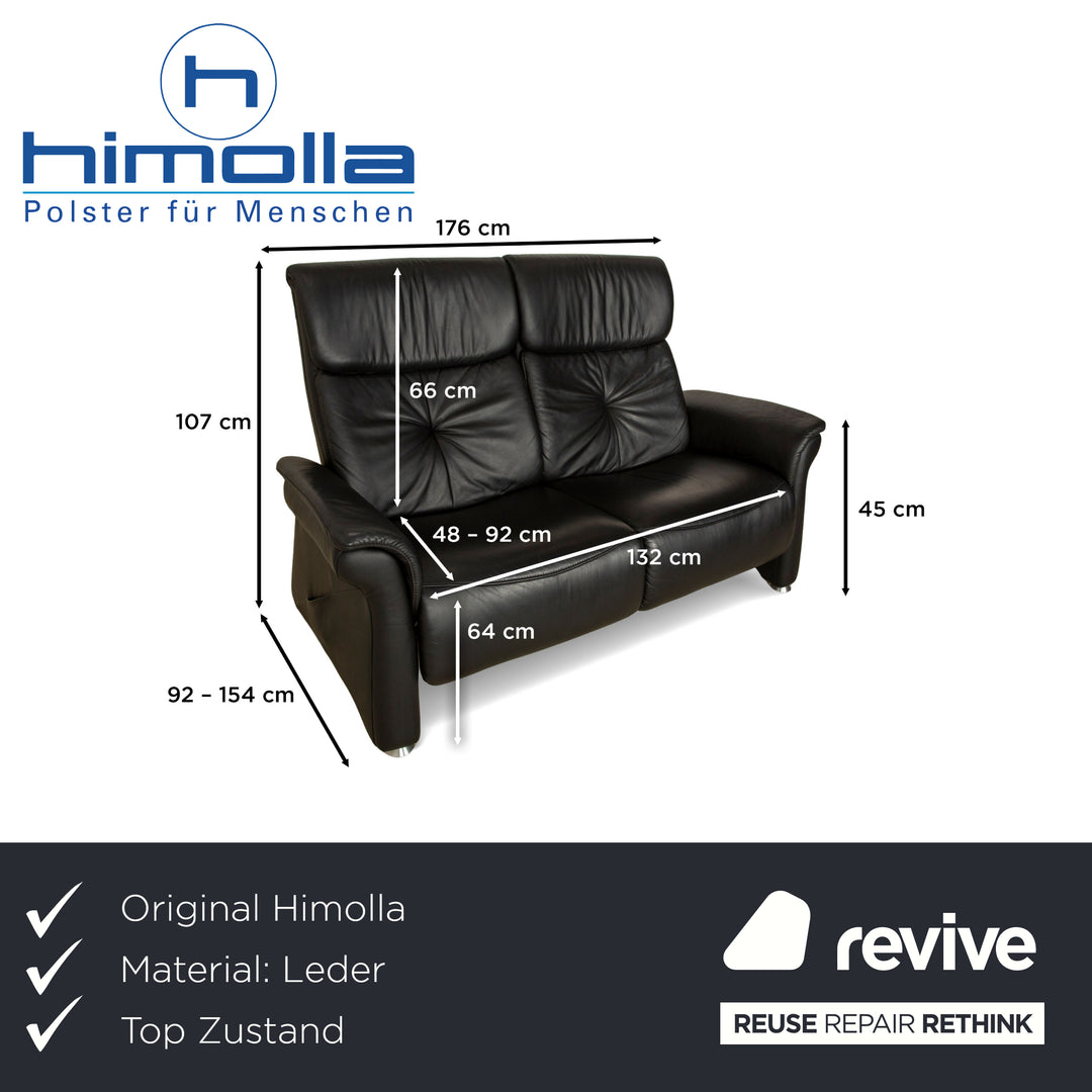 Himolla Trapez Leather Two-Seater Black Anthracite Electric Function Sofa Couch Relax Function