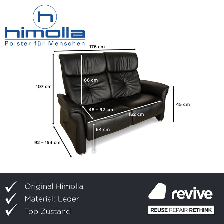 Himolla Trapez Leather Two-Seater Black Anthracite Electric Function Sofa Couch Relax Function