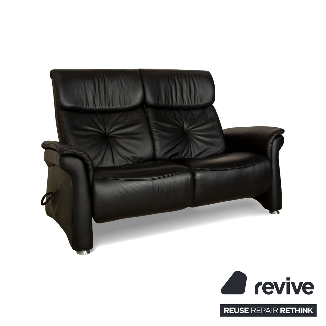 Himolla Trapez Leather Two-Seater Black Anthracite Electric Function Sofa Couch Relax Function