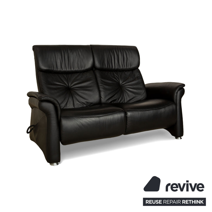 Himolla Trapez Leather Two-Seater Black Anthracite Electric Function Sofa Couch Relax Function