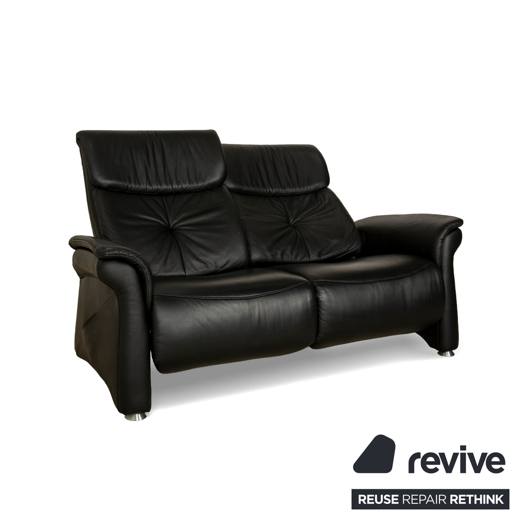 Himolla Trapez Leather Two-Seater Black Anthracite Electric Function Sofa Couch Relax Function