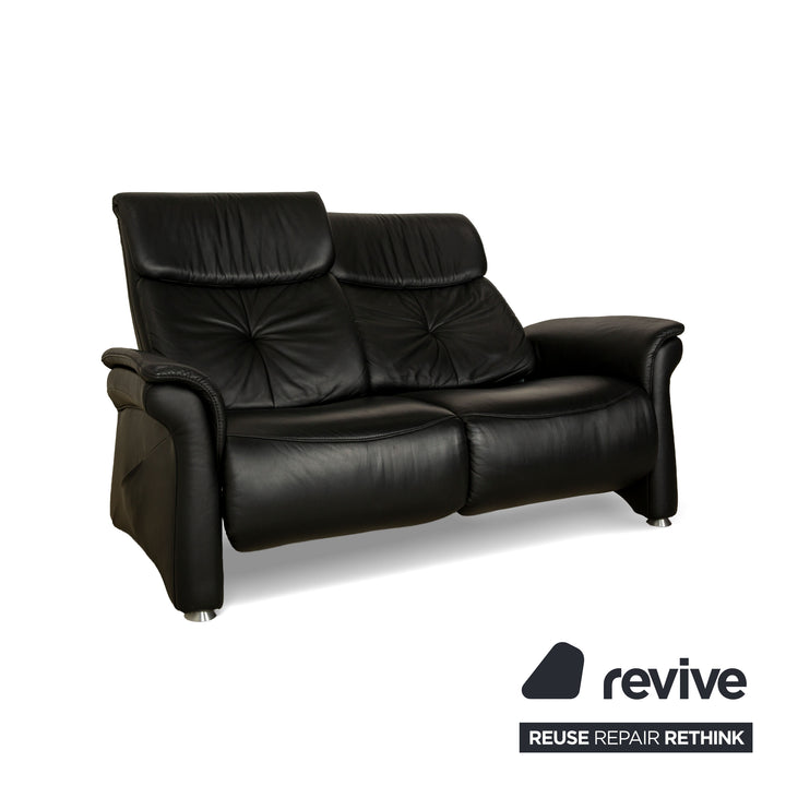 Himolla Trapez Leather Two-Seater Black Anthracite Electric Function Sofa Couch Relax Function
