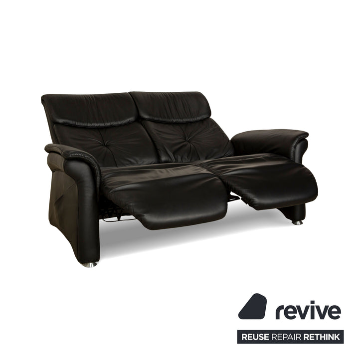 Himolla Trapez Leather Two-Seater Black Anthracite Electric Function Sofa Couch Relax Function