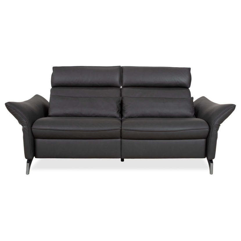 Himolla Weilheim Two-Seater Leather Sofa Grey Manual Function Couch