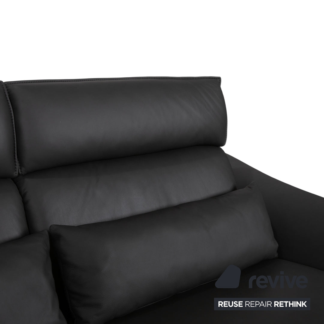 Himolla Weilheim Two-Seater Leather Sofa Grey Manual Function Couch