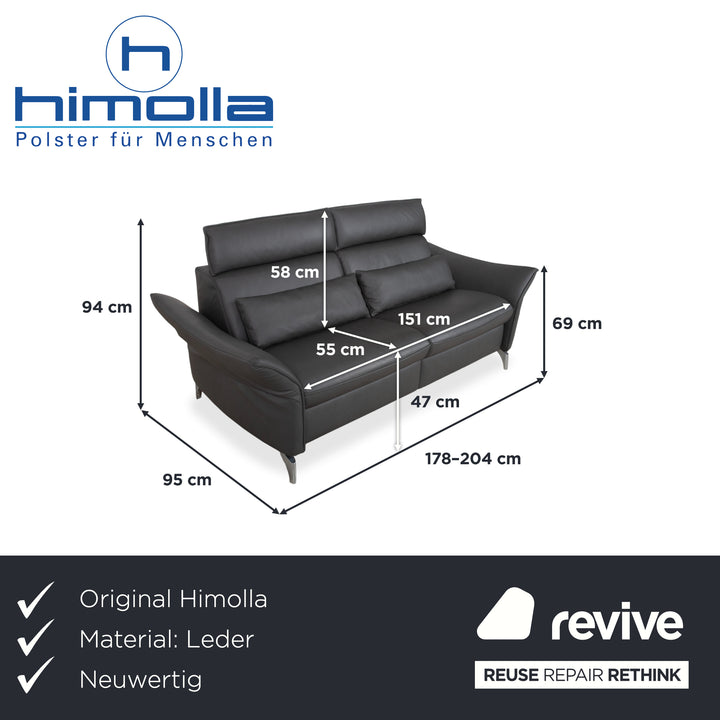 Himolla Weilheim Two-Seater Leather Sofa Grey Manual Function Couch