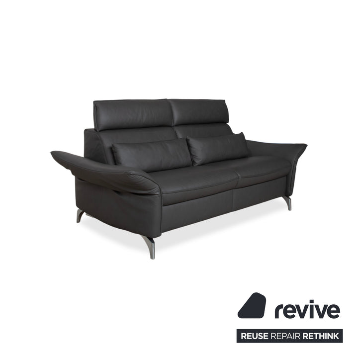 Himolla Weilheim Dreisitzer Leder Sofa Grau manuelle Funktion Couch