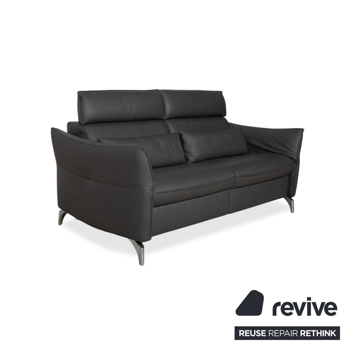 Himolla Weilheim Dreisitzer Leder Sofa Grau manuelle Funktion Couch