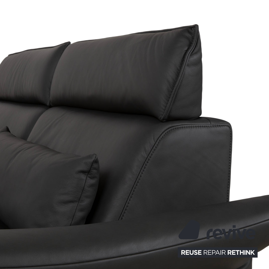Himolla Weilheim Two-Seater Leather Sofa Grey Manual Function Couch