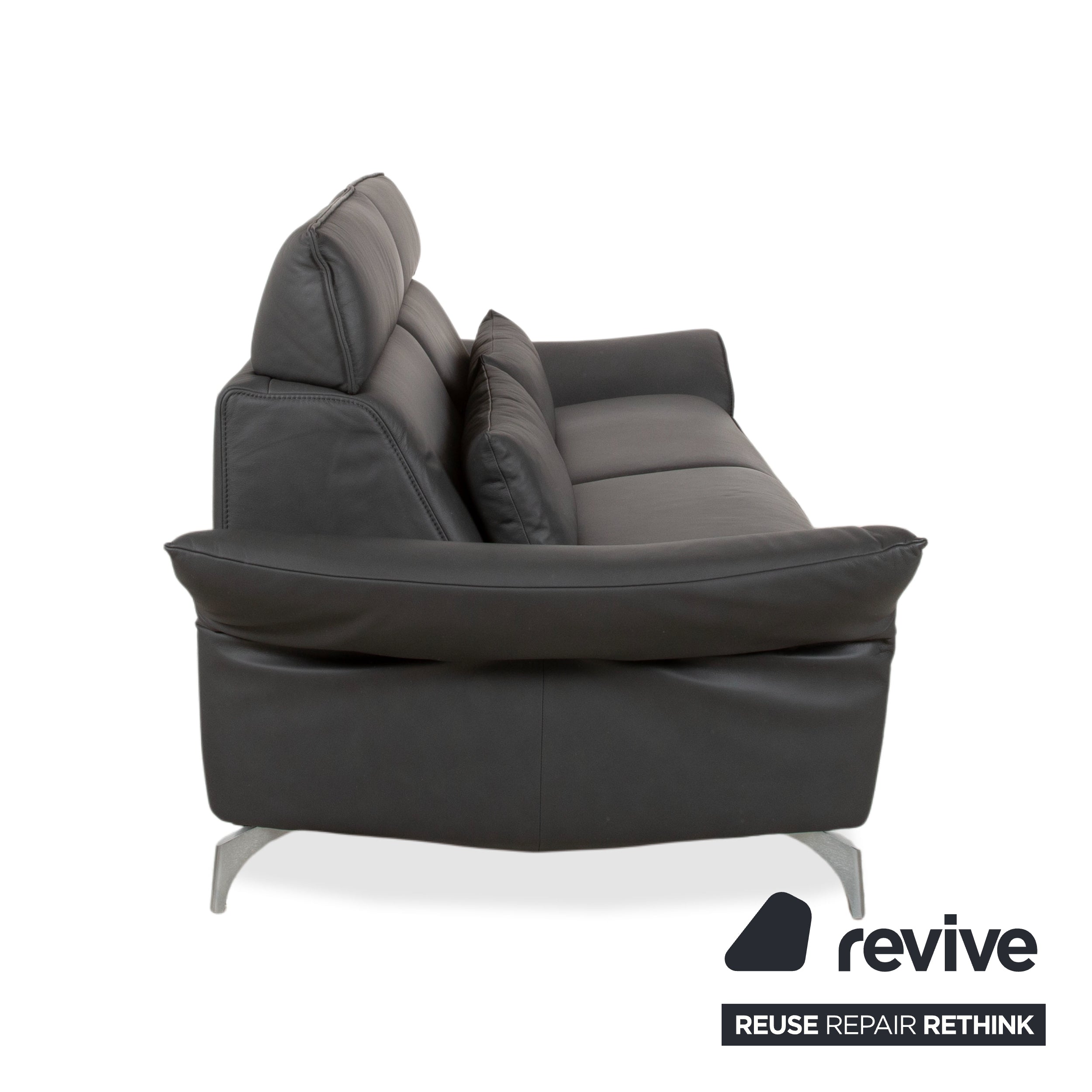 Himolla Weilheim Three-seater Grey Leather Sofa with Manual Reclining Function