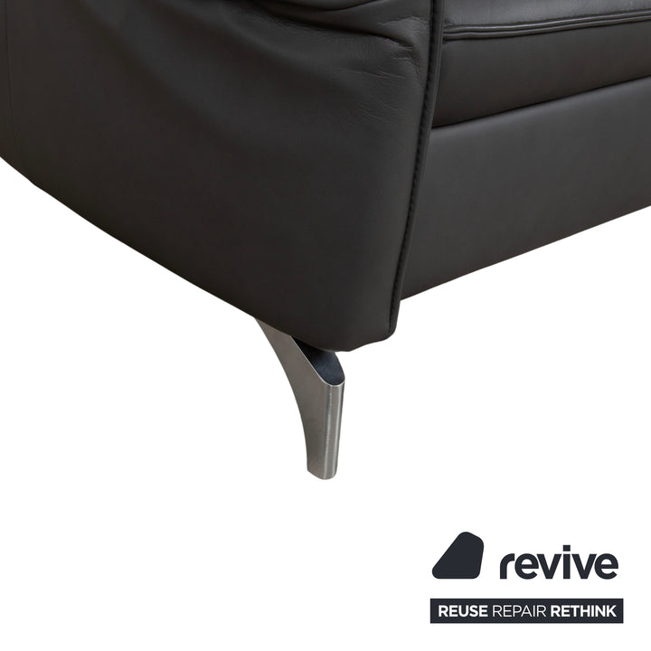 Himolla Weilheim Two-Seater Leather Sofa Grey Manual Function Couch