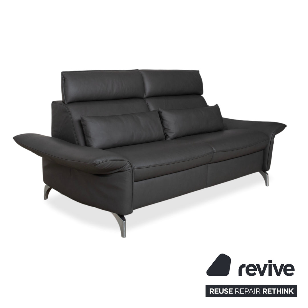Himolla Weilheim Dreisitzer Leder Sofa Grau manuelle Funktion Couch