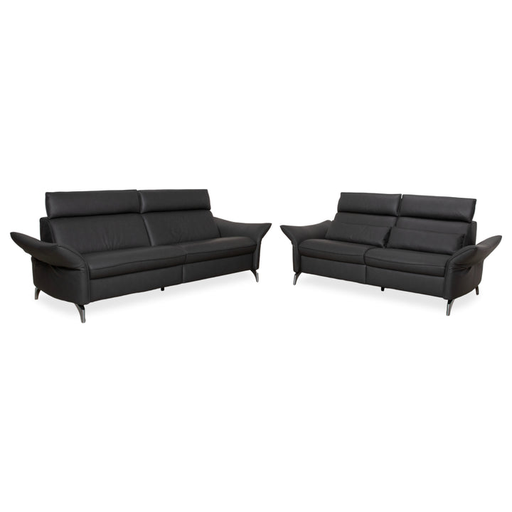Himolla Weilheim Zweisitzer Dreisitzer Leder Sofa Grau manuelle Funktion Couch