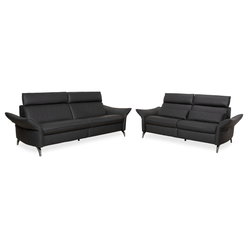 Himolla Weilheim Zweisitzer Dreisitzer Leder Sofa Grau manuelle Funktion Couch