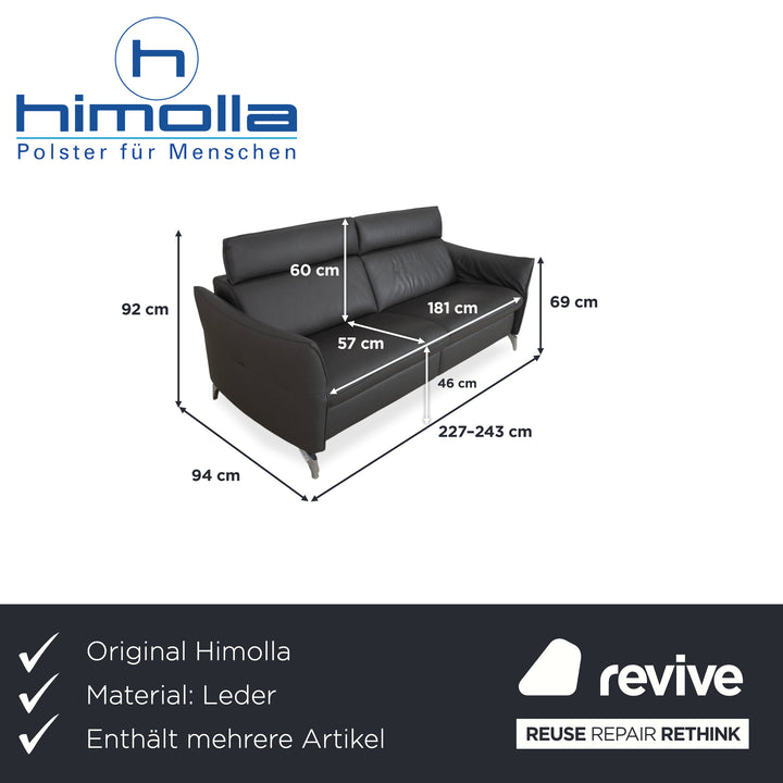 Himolla Weilheim Two-Seater Three-Seater Leather Sofa Grey Manual Function Couch