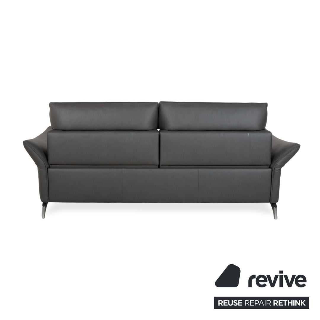 Himolla Weilheim Dreisitzer Leder Sofa Grau manuelle Funktion Couch