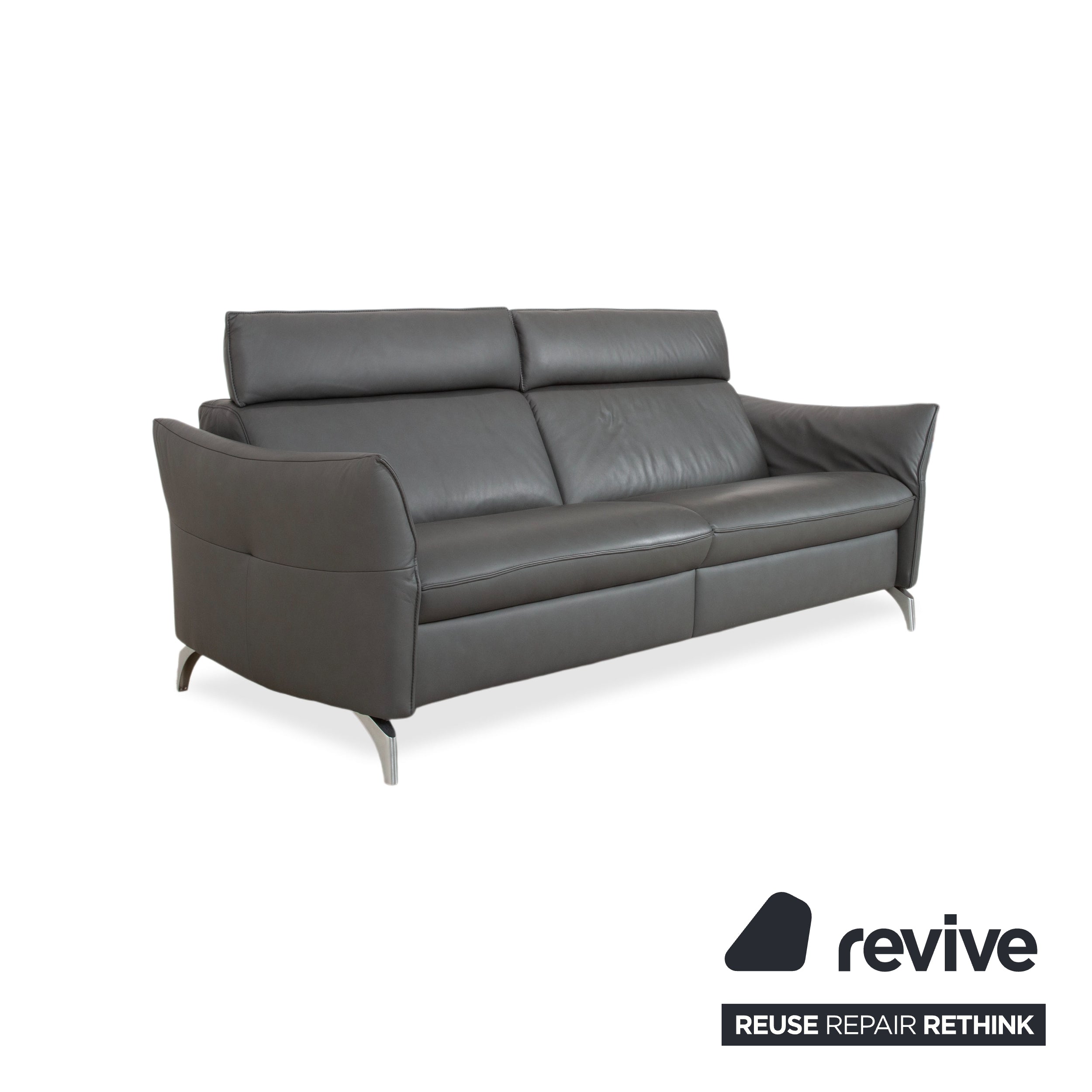 Himolla Weilheim Three-seater Grey Leather Sofa with Manual Reclining Function