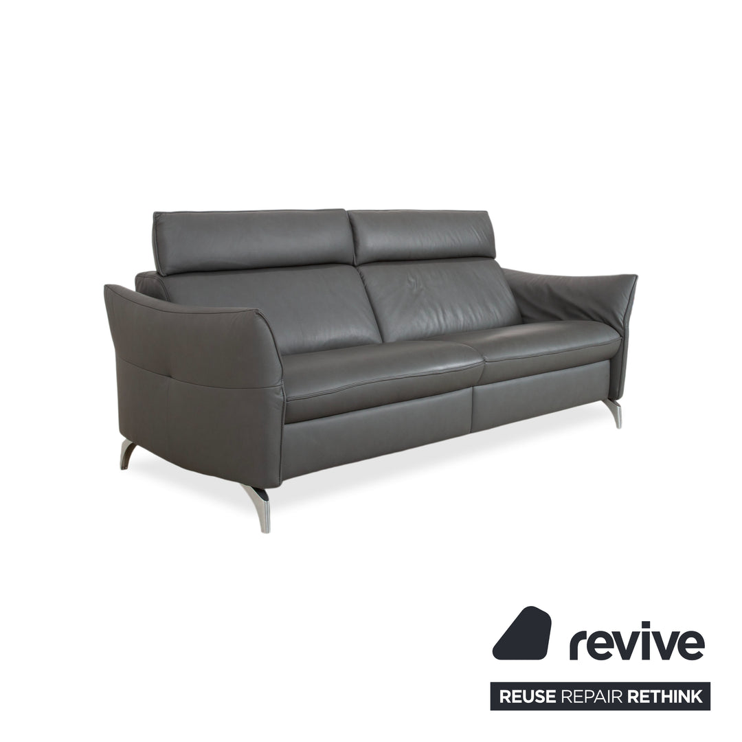 Himolla Weilheim Dreisitzer Leder Sofa Grau manuelle Funktion Couch