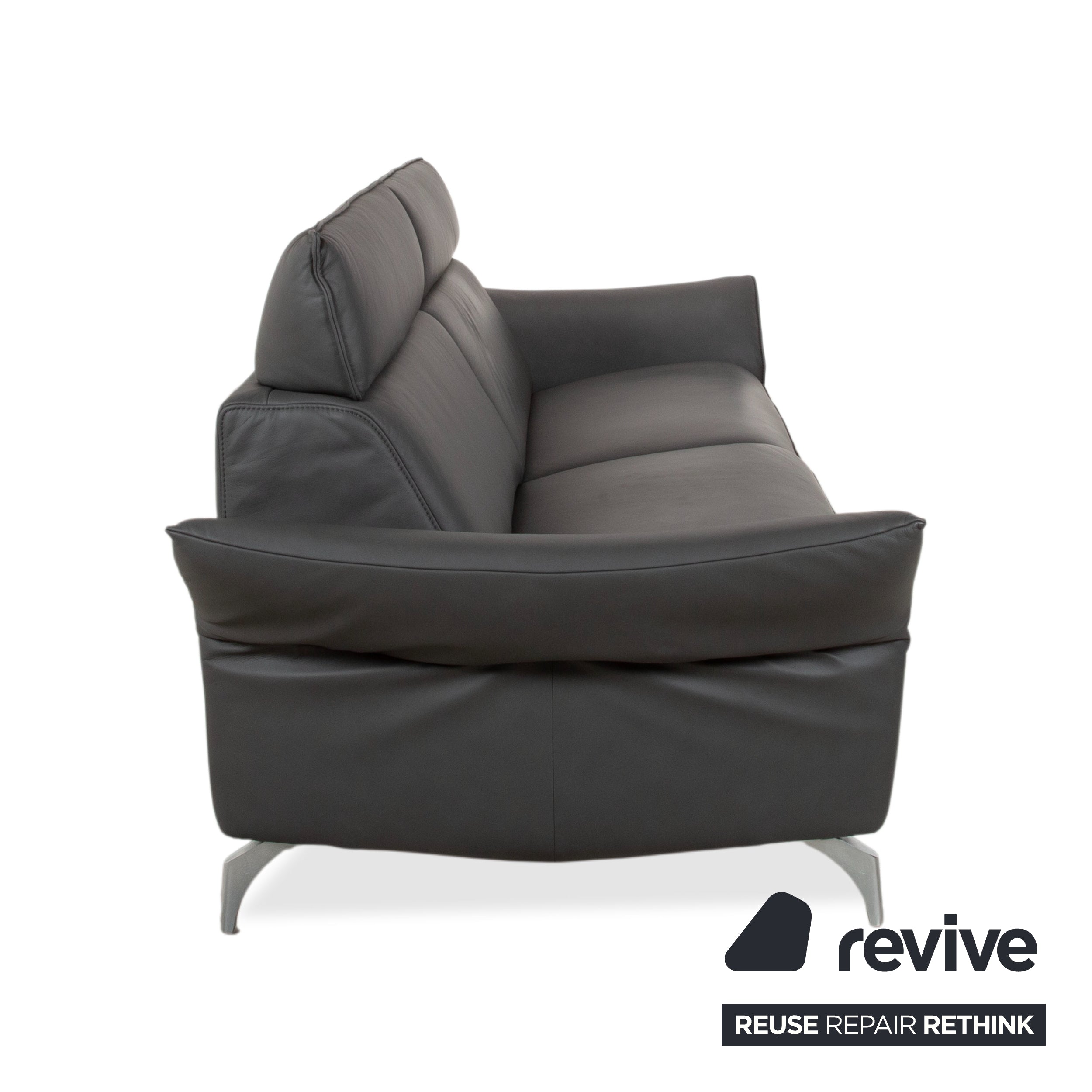 Himolla Weilheim Two-Seater Leather Sofa Grey Manual Function Couch