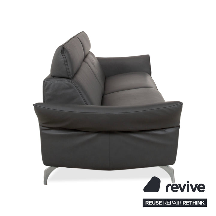Himolla Weilheim Dreisitzer Leder Sofa Grau manuelle Funktion Couch